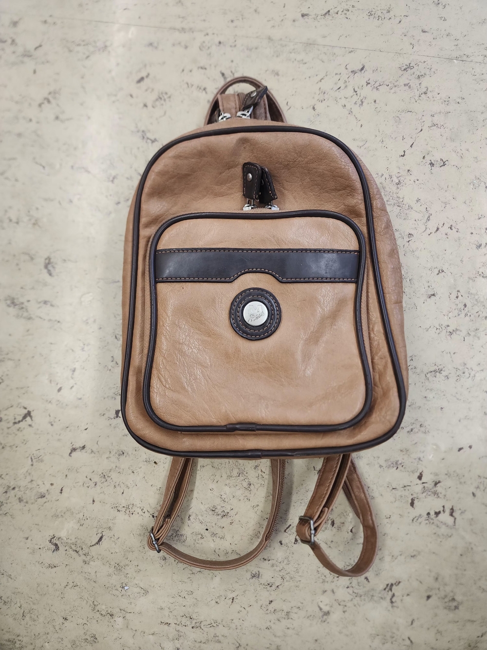 Mouflon Tan Leather Backpack with Contrast Trim